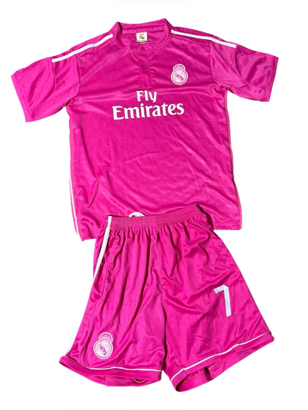 Real Madrid Cristiano Ronaldo #7 Away Jersey & Shorts Pink Kids Size 14